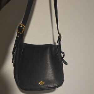 Coach Quick list for show Classic Black Leather Crossbody Bag with Gold Hardware